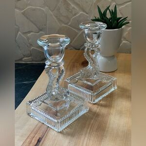 IMPERIAL GLASS |  Set of 2 | Vintage Koi Themed Glass Candle Holders